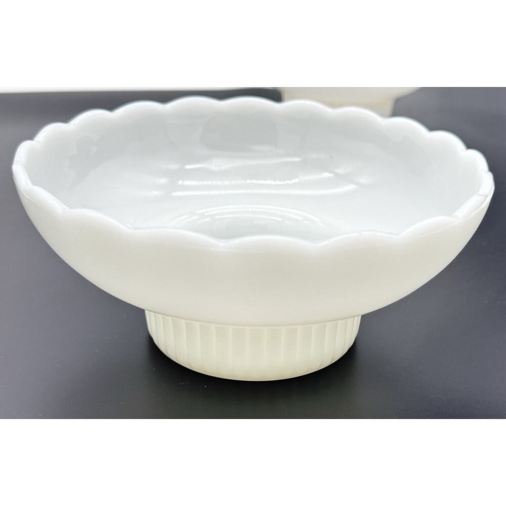 E. O. Brody Co. Milk Glass Candy Bowl M2000 Scalloped Edge Vintage